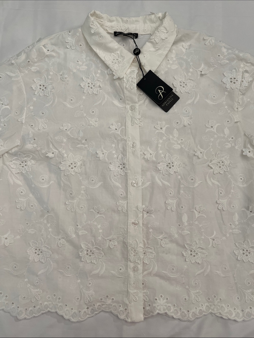 Adrianna Papell White Eyelet Embroidered Cotton Blouse M - Picture 3 of 16